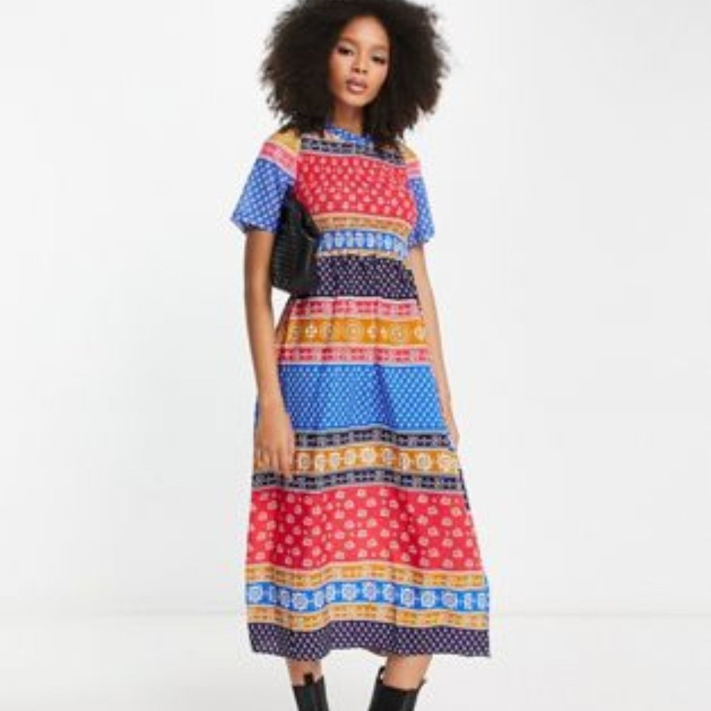 Never Fully Dressed Marlene Midi Dress in Multi Vintage Stripe